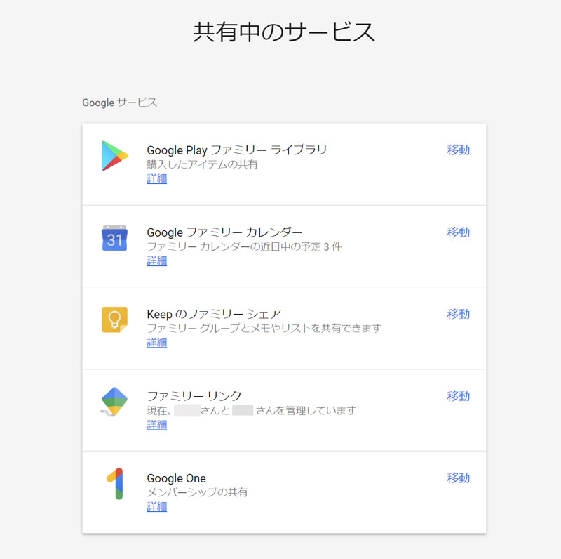 共有中のサービス
