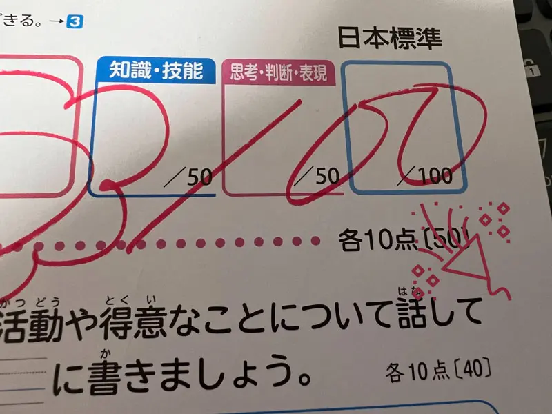 小学校最後の英語のテストです。
